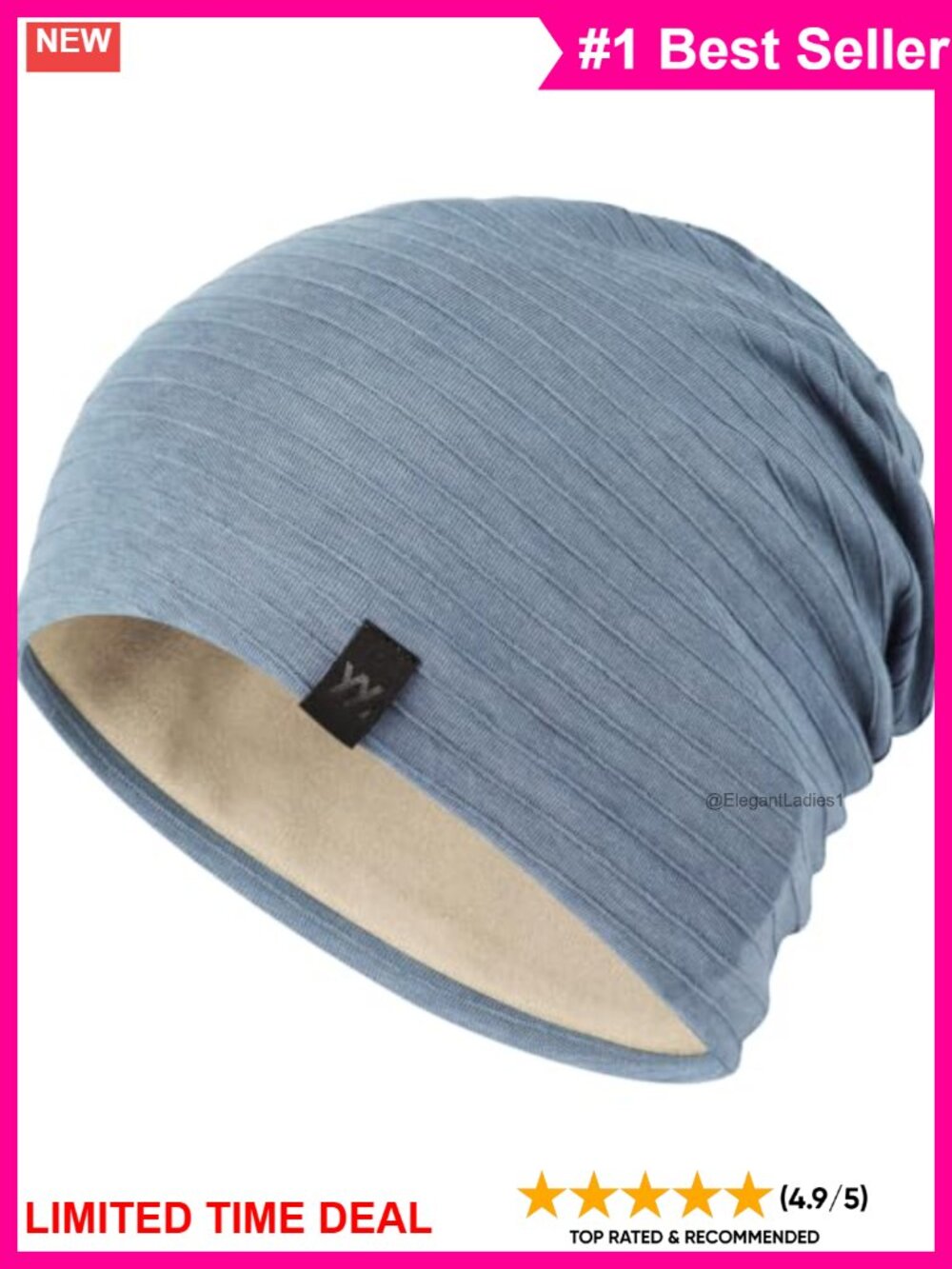 Slouch Beanie Double Layer Ribbed Knit Winter Hat Soft Warm